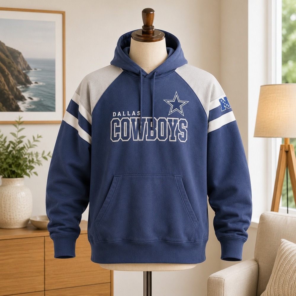 NFL Dallas Cowboys Hoodie Mens XXL Blue Grey Colorblock Fleece Pullover 2402